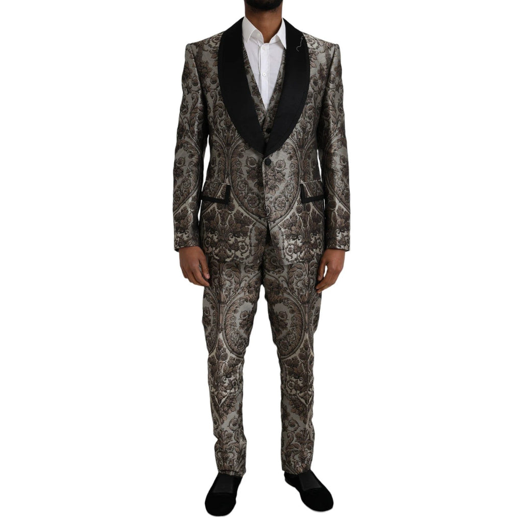 Dolce & Gabbana Brown Floral Jacquard Formal 3 Piece Suit by Dolce & Gabbana