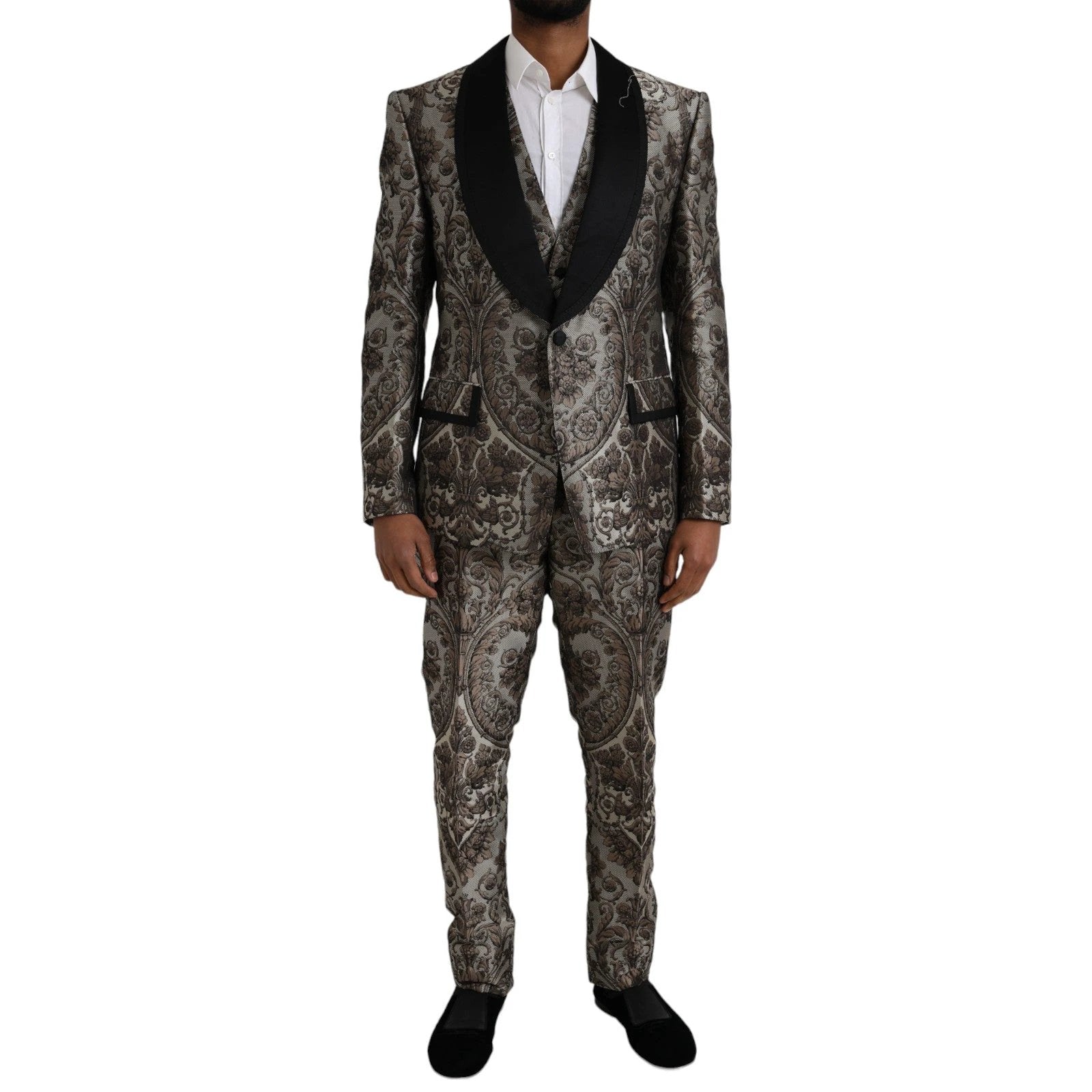 Dolce & Gabbana Brown Floral Jacquard Formal 3 Piece Suit by Dolce & Gabbana