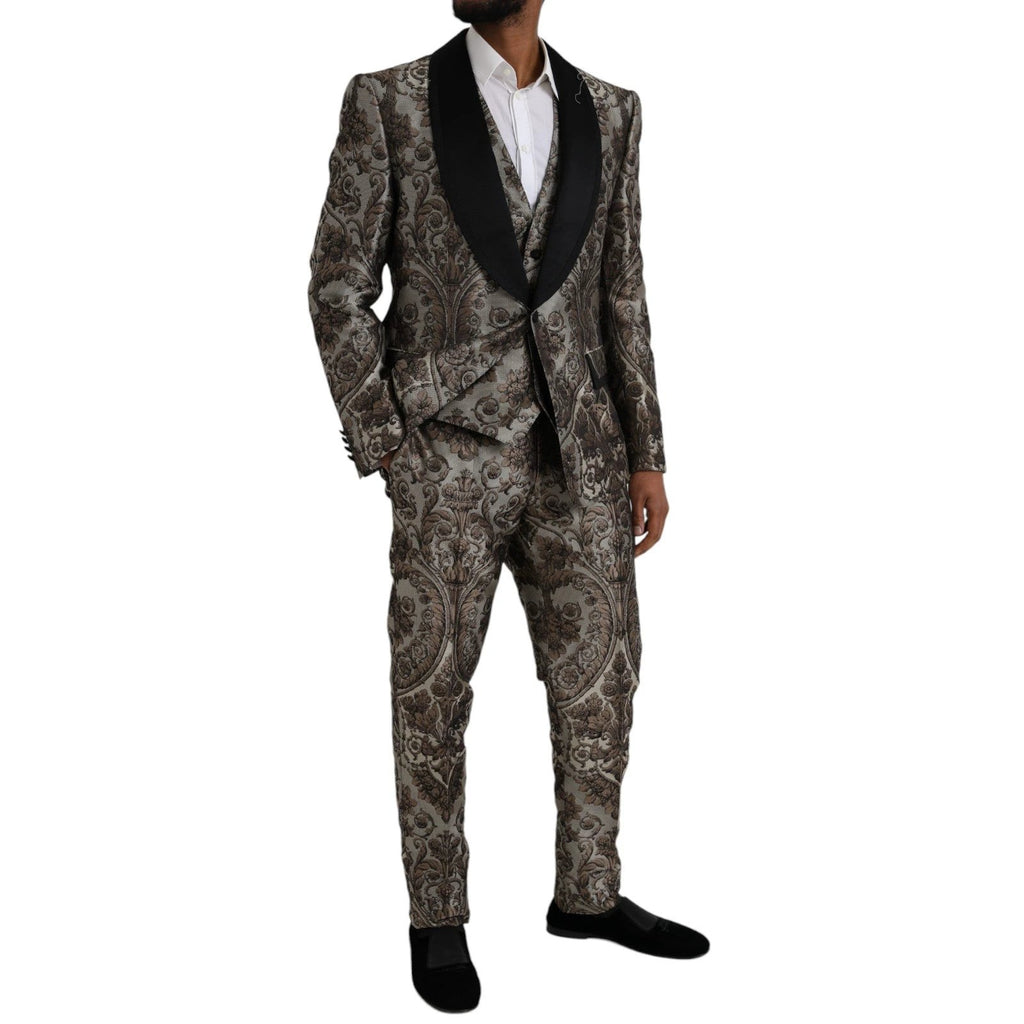 Dolce & Gabbana Brown Floral Jacquard Formal 3 Piece Suit by Dolce & Gabbana