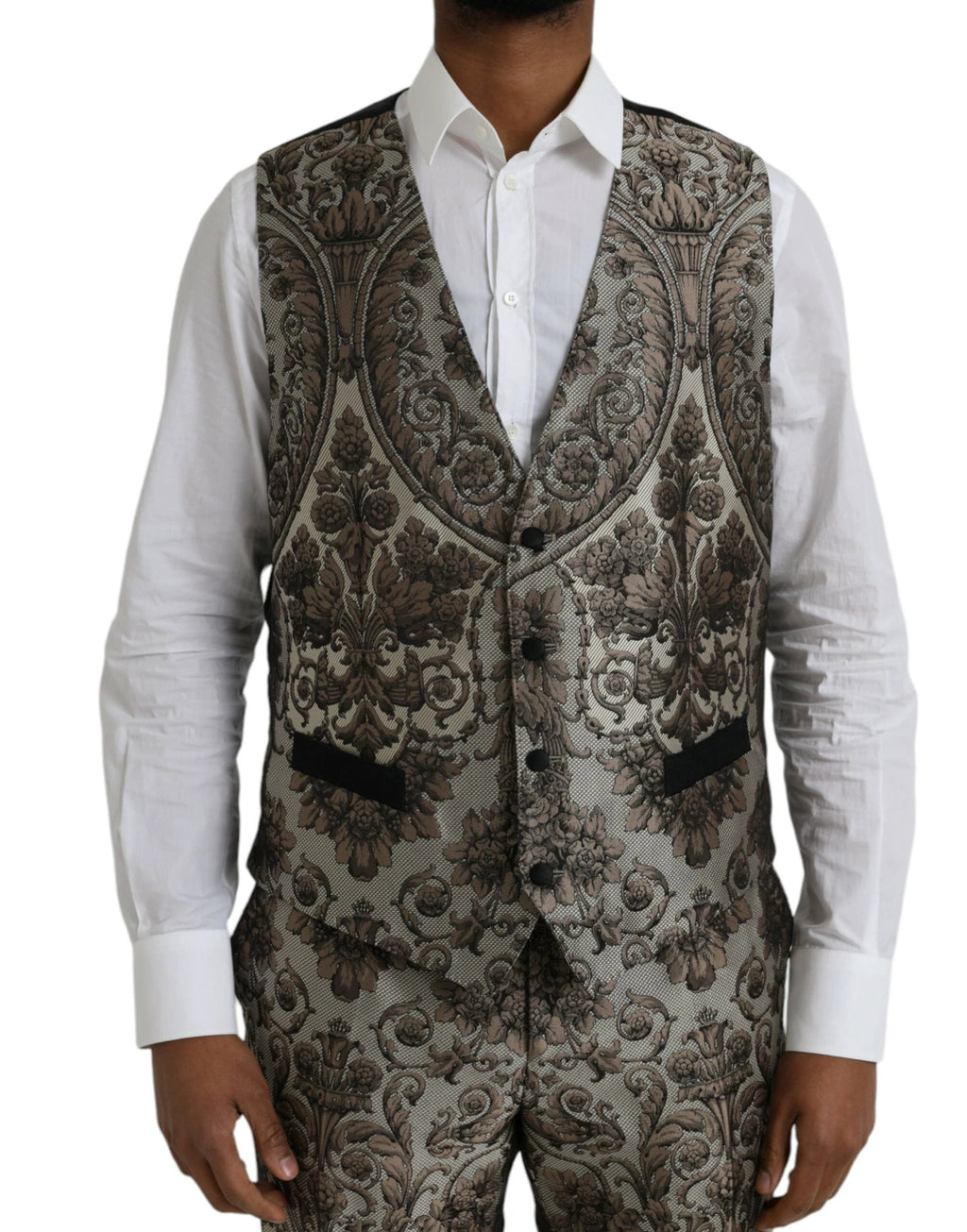 Dolce & Gabbana Brown Floral Jacquard Formal 3 Piece Suit by Dolce & Gabbana