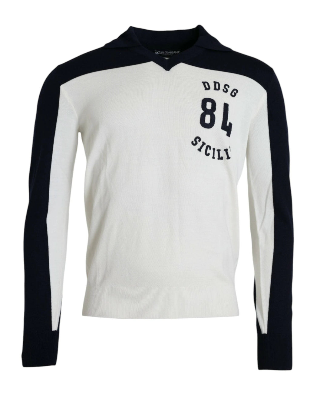 Dolce & Gabbana White Black SICILIA Henley Shirt Pullover Sweater by Dolce & Gabbana
