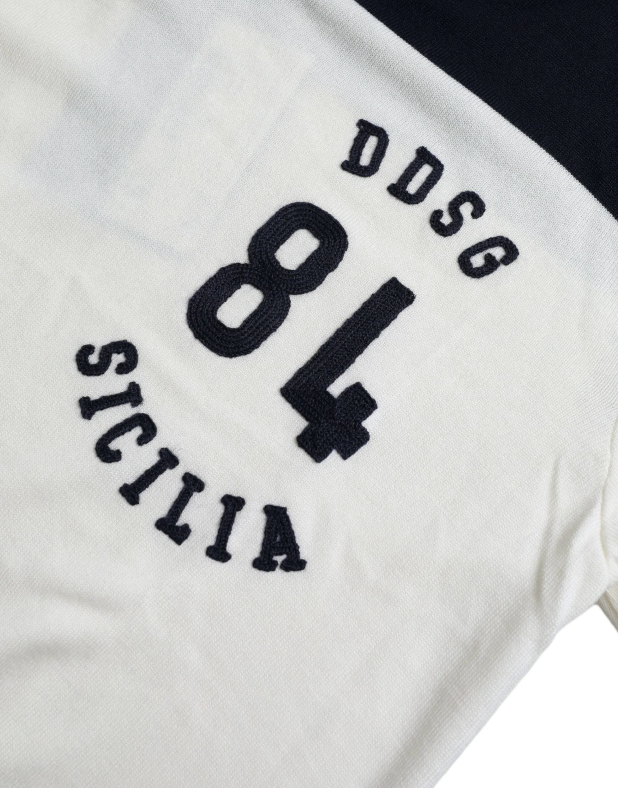 Dolce & Gabbana White Black SICILIA Henley Shirt Pullover Sweater by Dolce & Gabbana