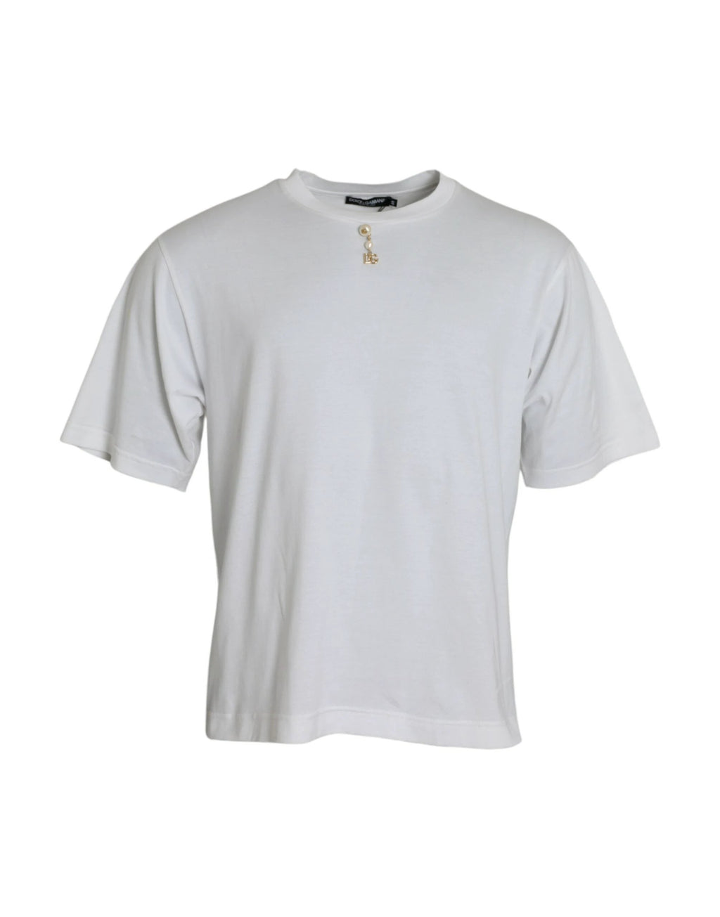 Dolce & Gabbana White Embellished Cotton Crew Neck T-shirt by Dolce & Gabbana