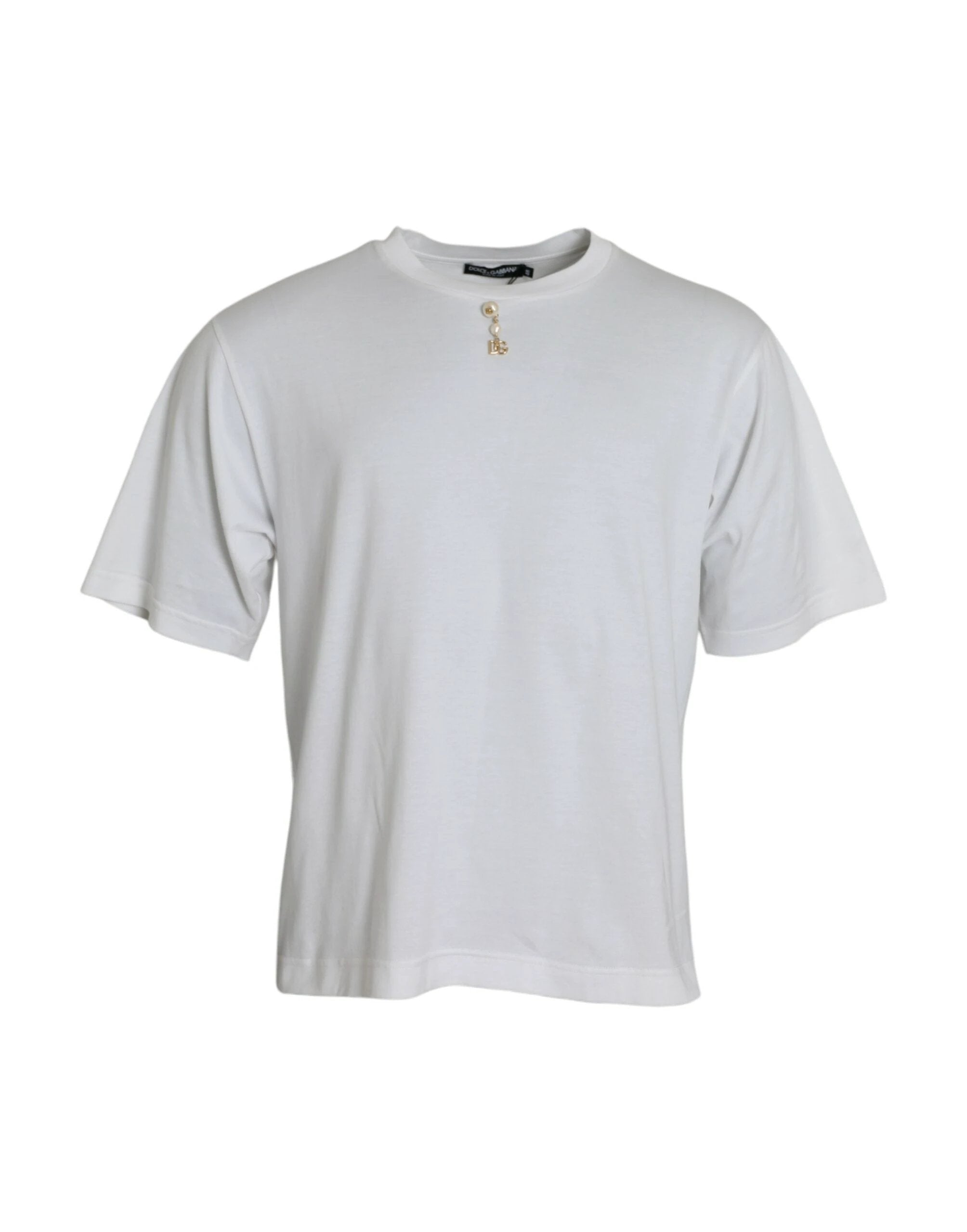 Dolce & Gabbana White Embellished Cotton Crew Neck T-shirt by Dolce & Gabbana