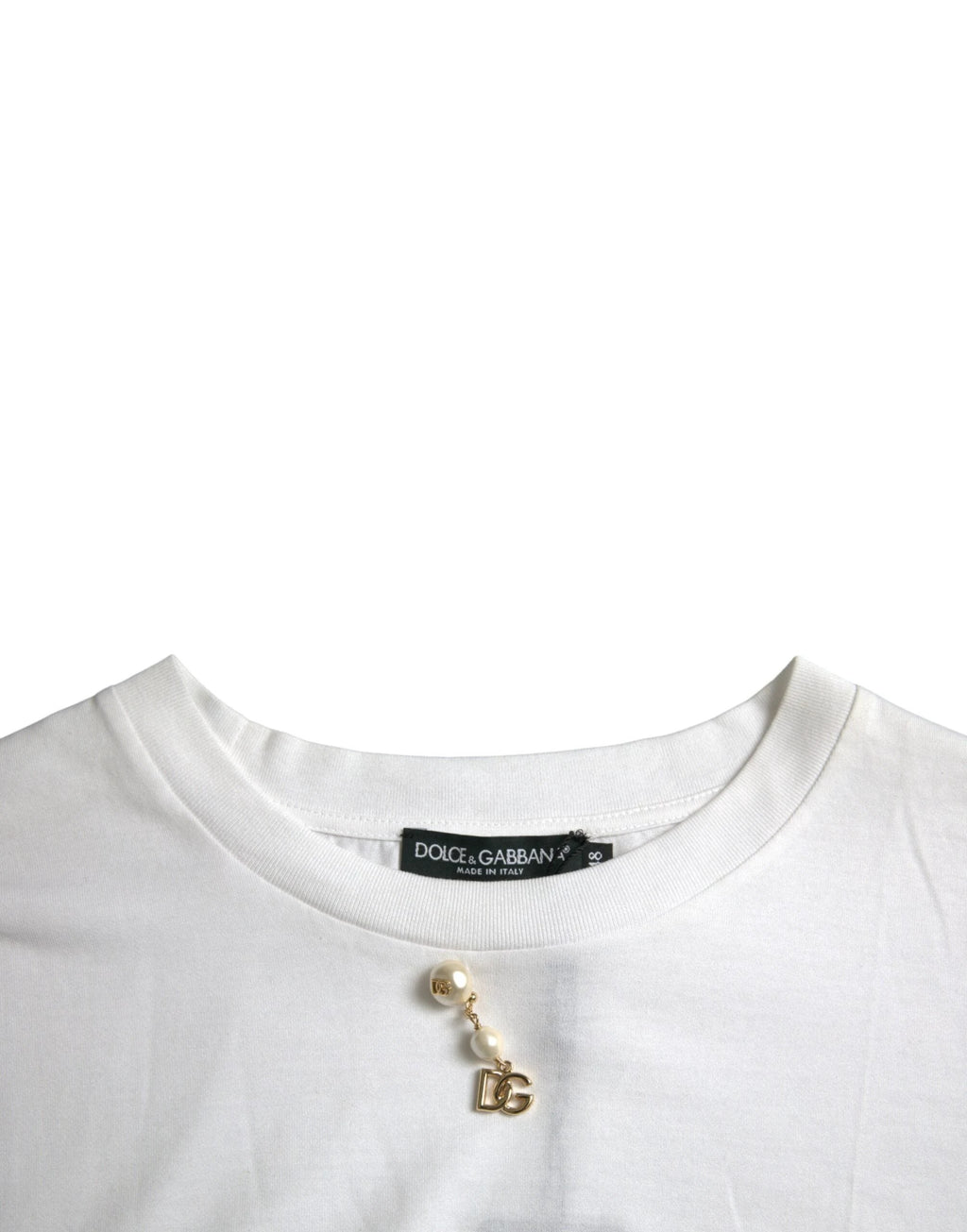 Dolce & Gabbana White Embellished Cotton Crew Neck T-shirt by Dolce & Gabbana