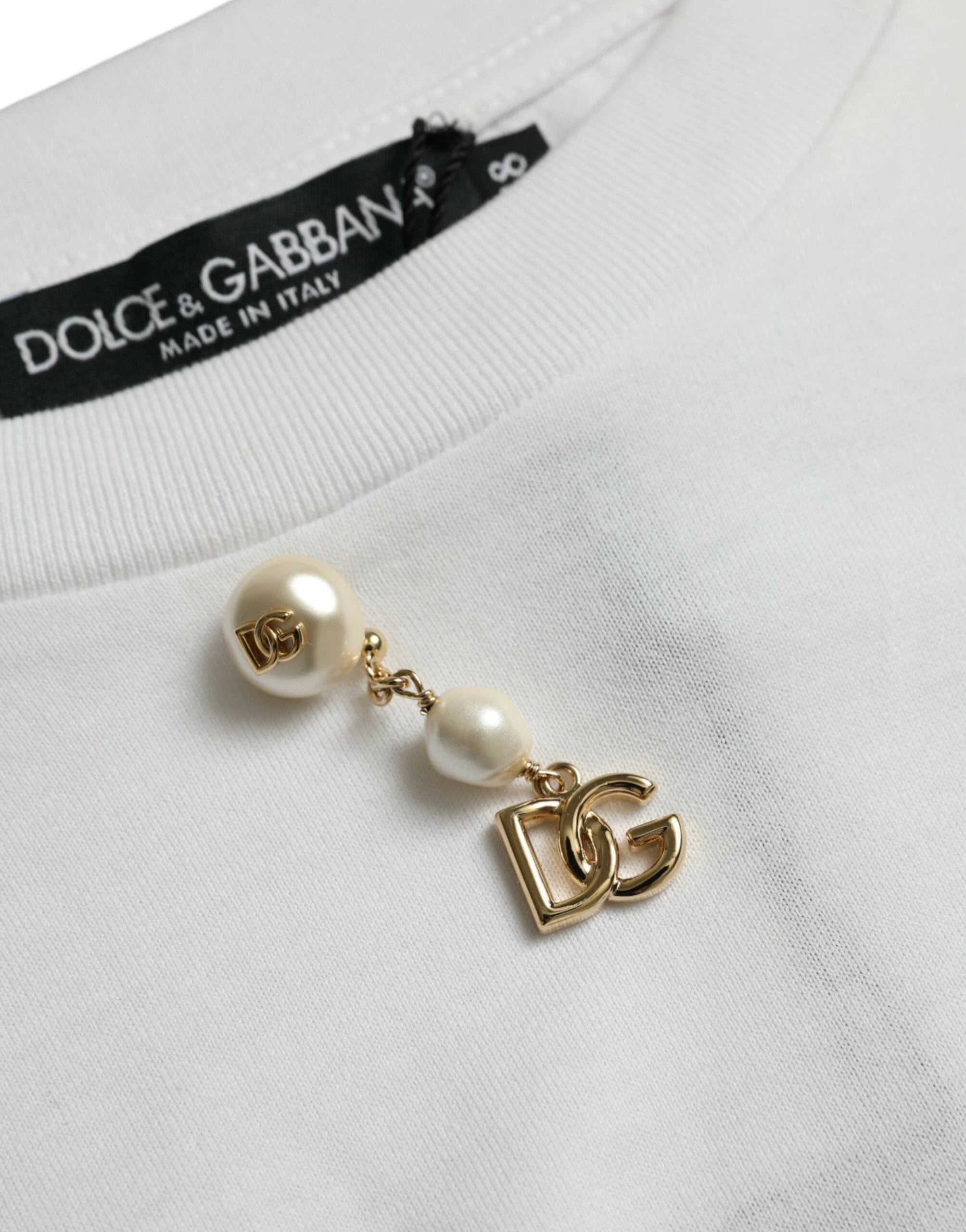 Dolce & Gabbana White Embellished Cotton Crew Neck T-shirt by Dolce & Gabbana