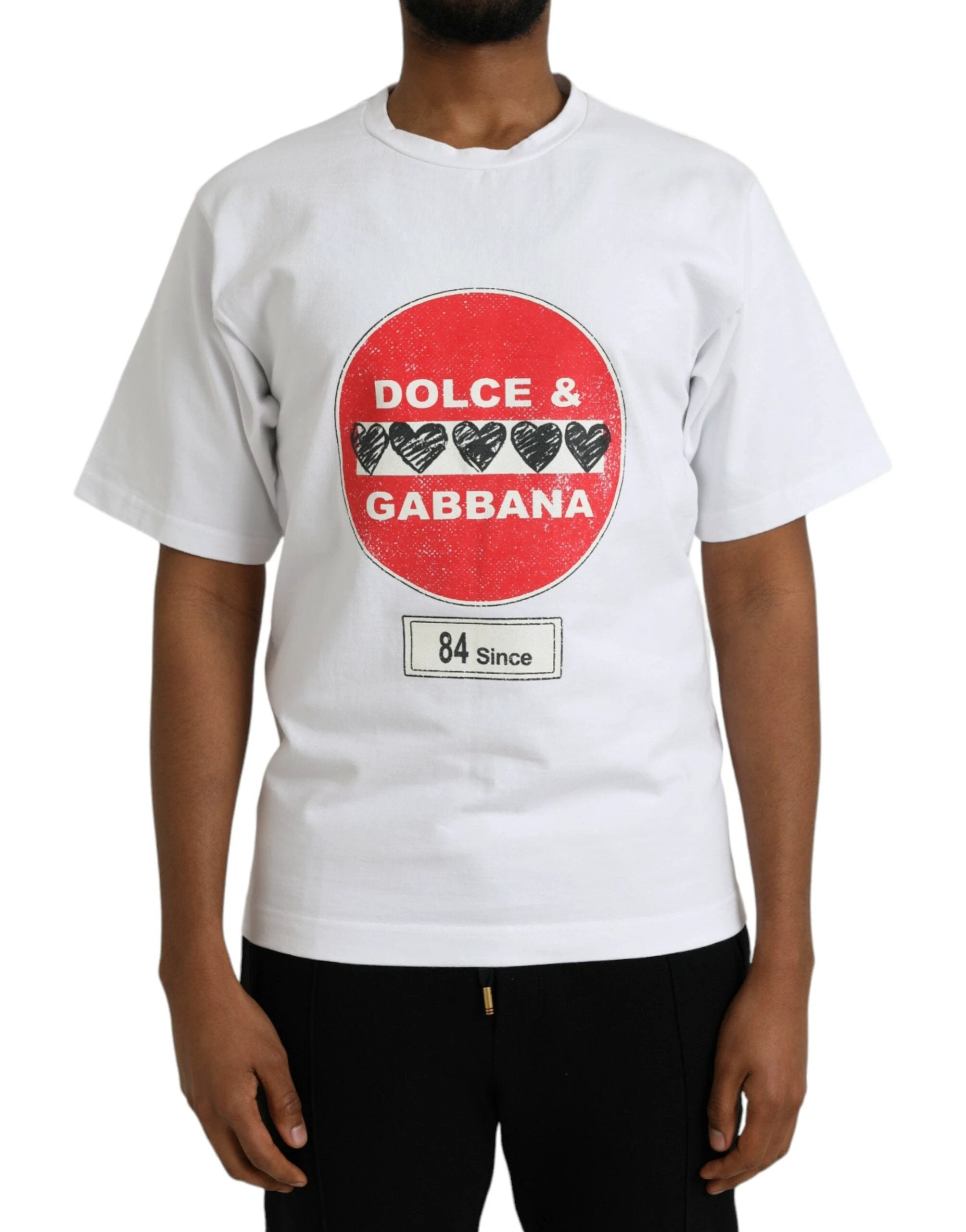 Dolce & Gabbana White Amor Heart Cotton Crewneck Short Sleeve T-shirt by Dolce & Gabbana