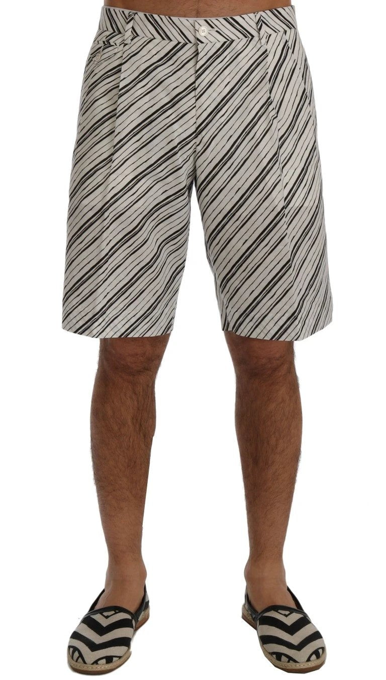 Dolce & Gabbana White Black Striped Casual Shorts by Dolce & Gabbana