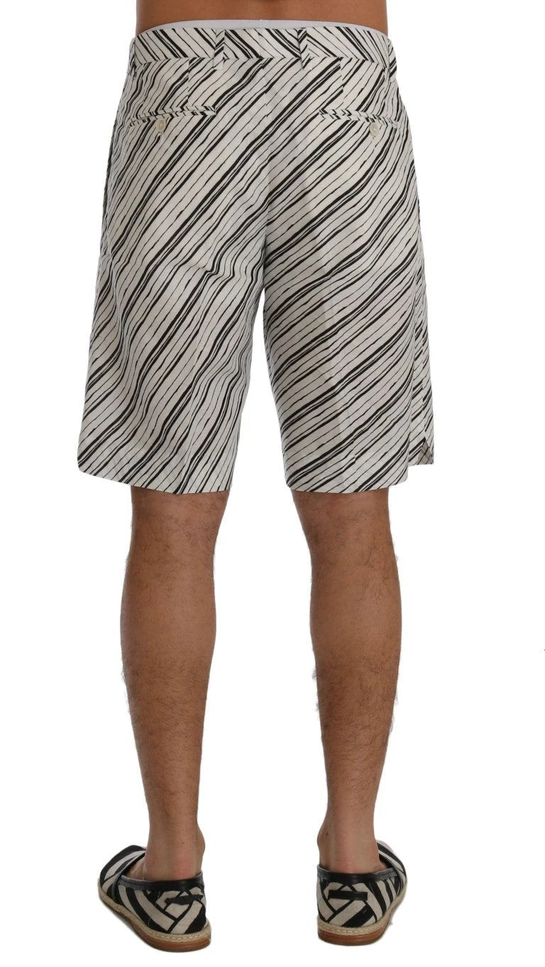 Dolce & Gabbana White Black Striped Casual Shorts by Dolce & Gabbana