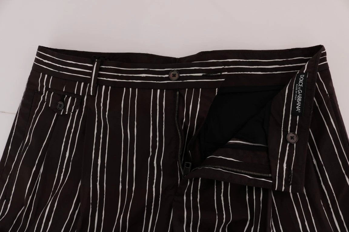 Dolce & Gabbana Bordeaux White Striped Hemp Casual Shorts by Dolce & Gabbana