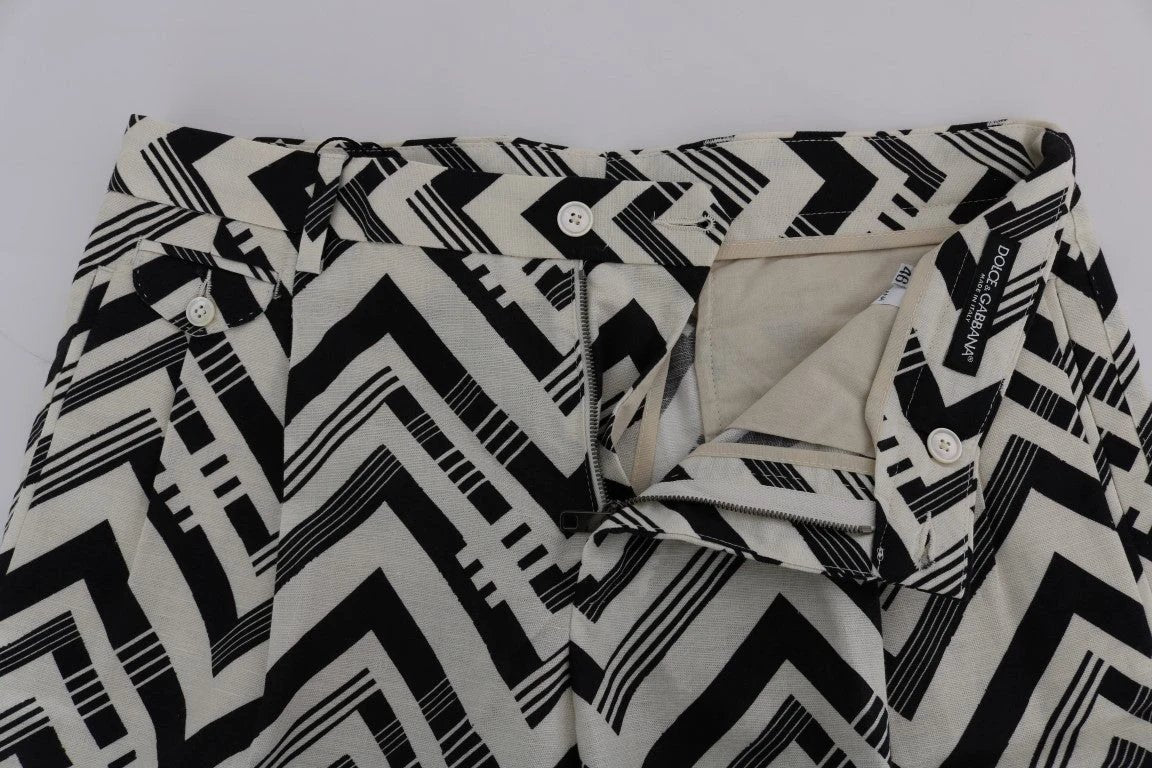 Dolce & Gabbana White Black Striped Cotton Linen Shorts by Dolce & Gabbana