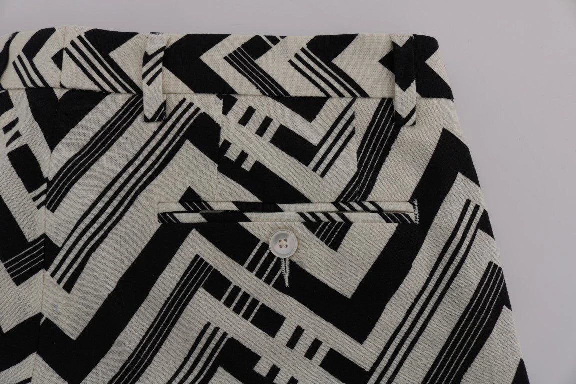 Dolce & Gabbana White Black Striped Cotton Linen Shorts by Dolce & Gabbana