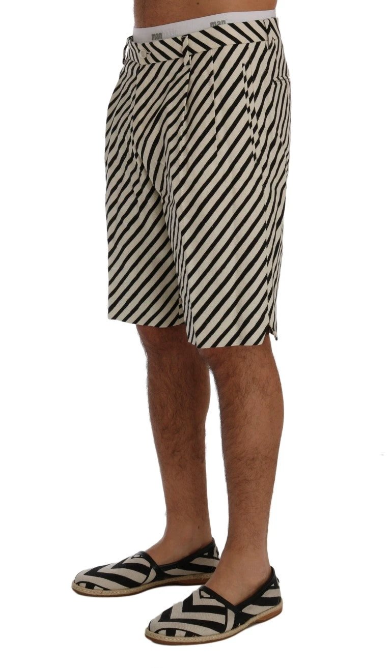 Dolce & Gabbana White Black Striped Hemp Casual Shorts by Dolce & Gabbana