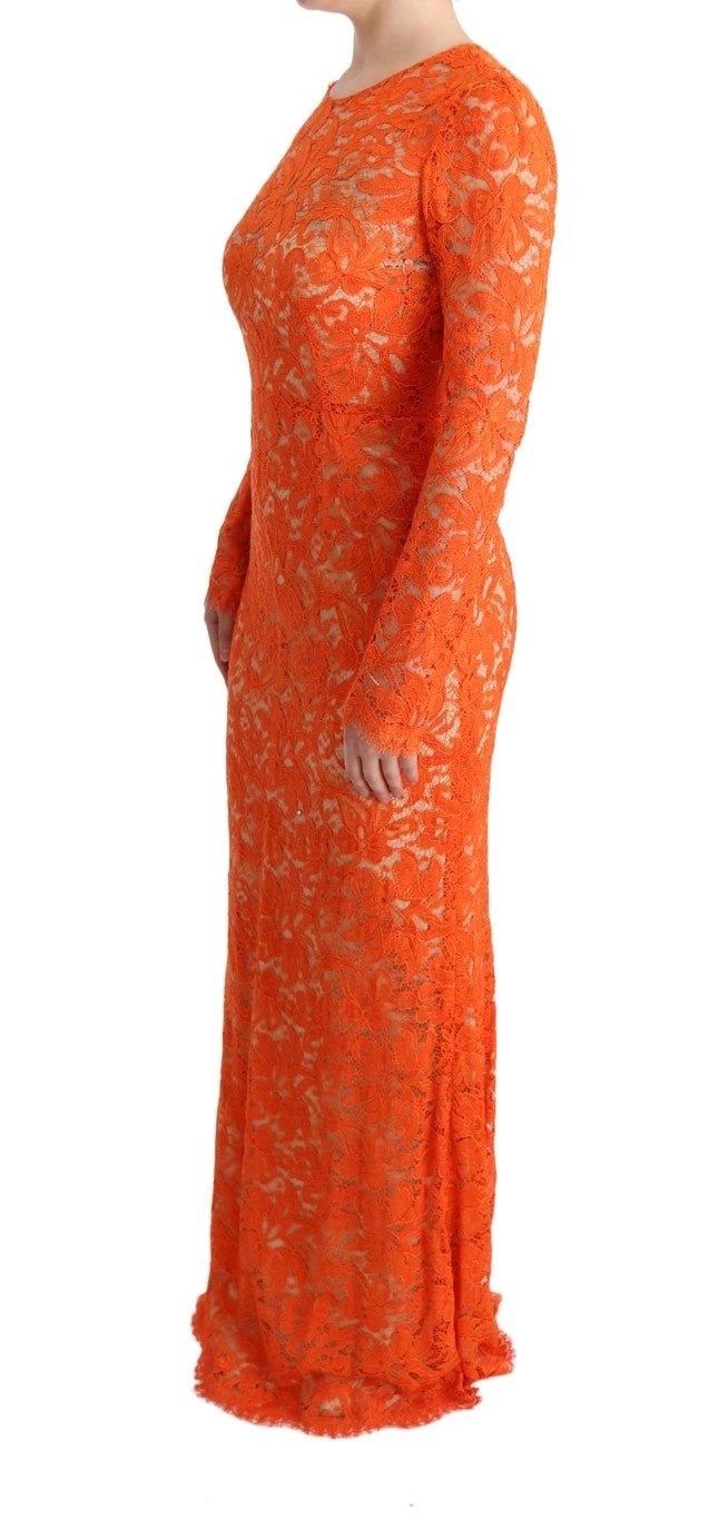 Dolce & Gabbana Orange Floral Ricamo Sheath Long Dress by Dolce & Gabbana