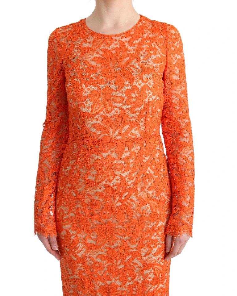Dolce & Gabbana Orange Floral Ricamo Sheath Long Dress by Dolce & Gabbana