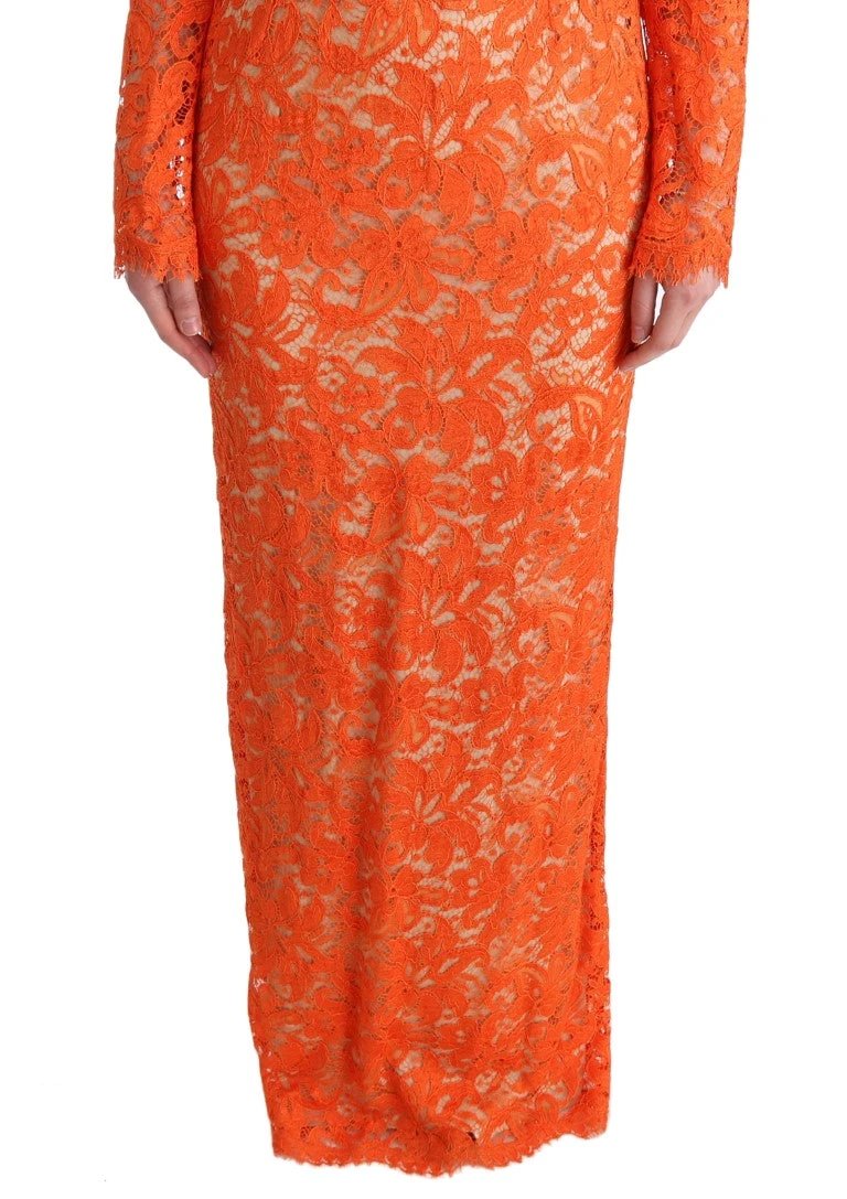 Dolce & Gabbana Orange Floral Ricamo Sheath Long Dress by Dolce & Gabbana