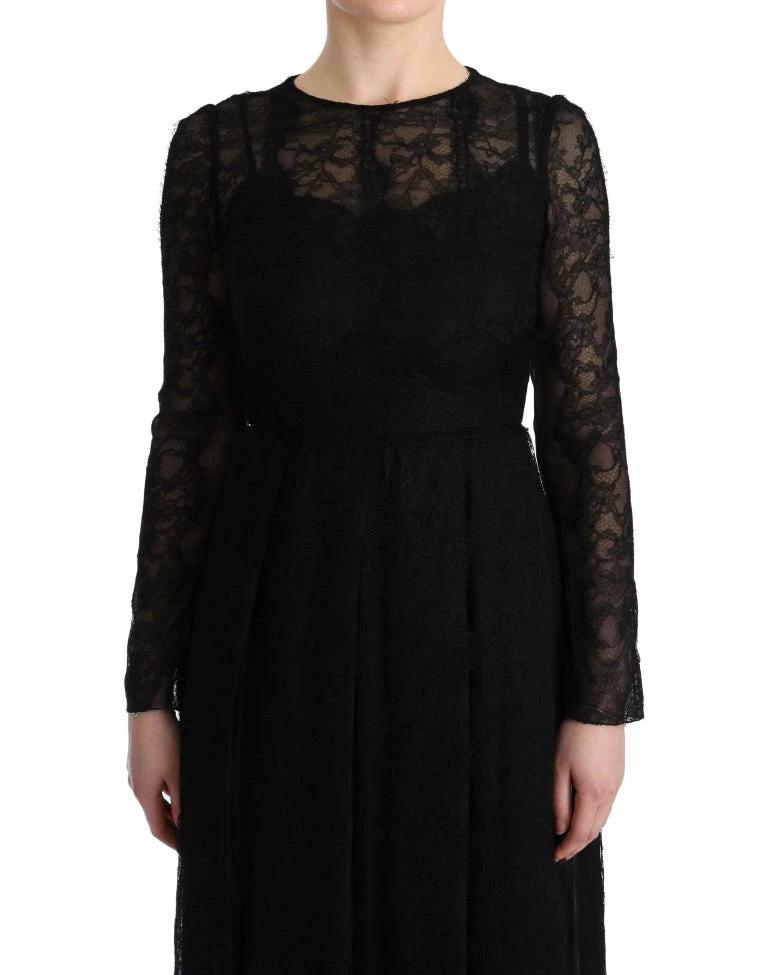 Dolce & Gabbana Black Floral Lace Sheath Silk Dress by Dolce & Gabbana