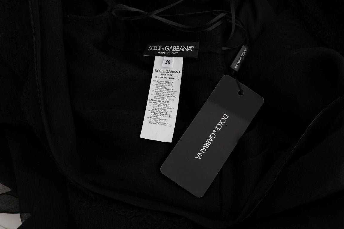 Dolce & Gabbana Black Floral Lace Sheath Silk Dress by Dolce & Gabbana