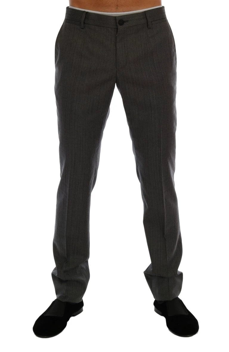 Dolce & Gabbana Gray Wool Striped Formal Pants by Dolce & Gabbana