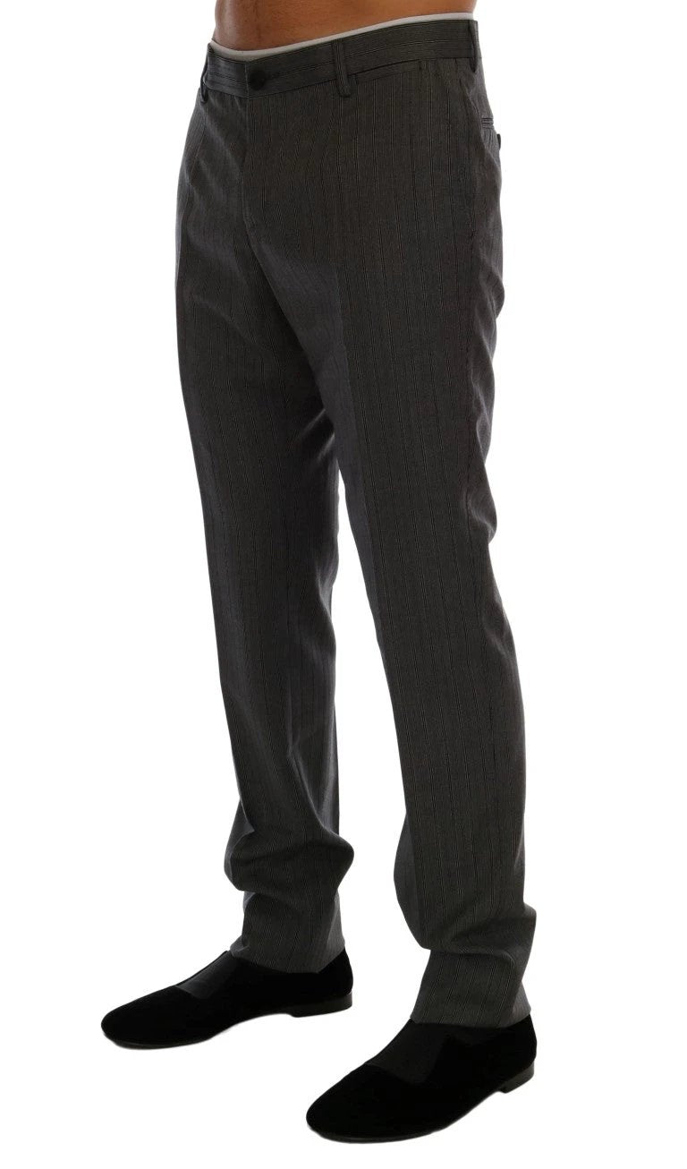 Dolce & Gabbana Gray Wool Striped Formal Pants by Dolce & Gabbana