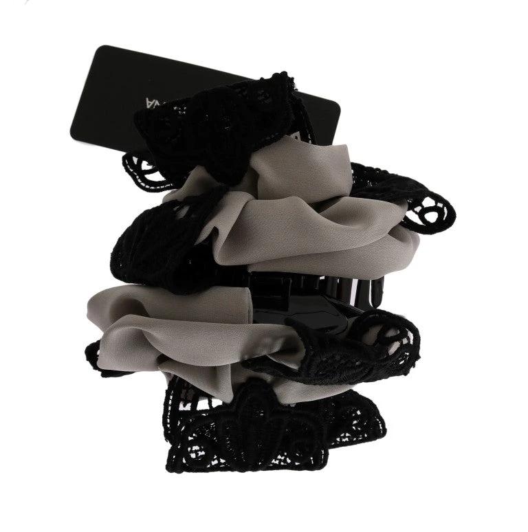 Dolce & Gabbana Gray Silk Black Lace Hair Claw by Dolce & Gabbana