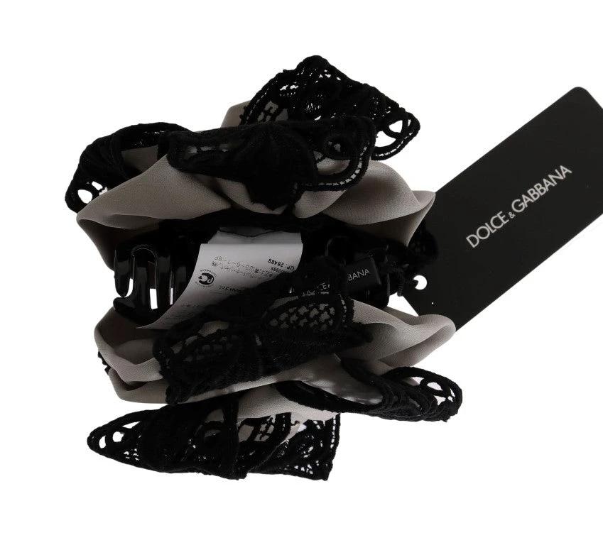 Dolce & Gabbana Gray Silk Black Lace Hair Claw by Dolce & Gabbana