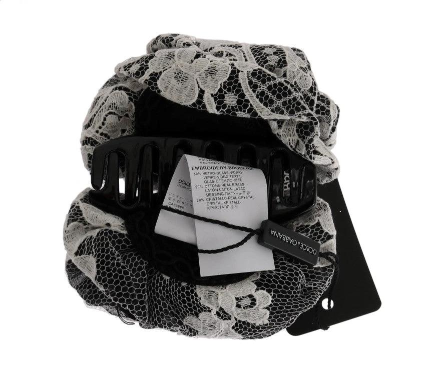 Dolce & Gabbana Black White Floral Lace Crystal Hair Claw by Dolce & Gabbana