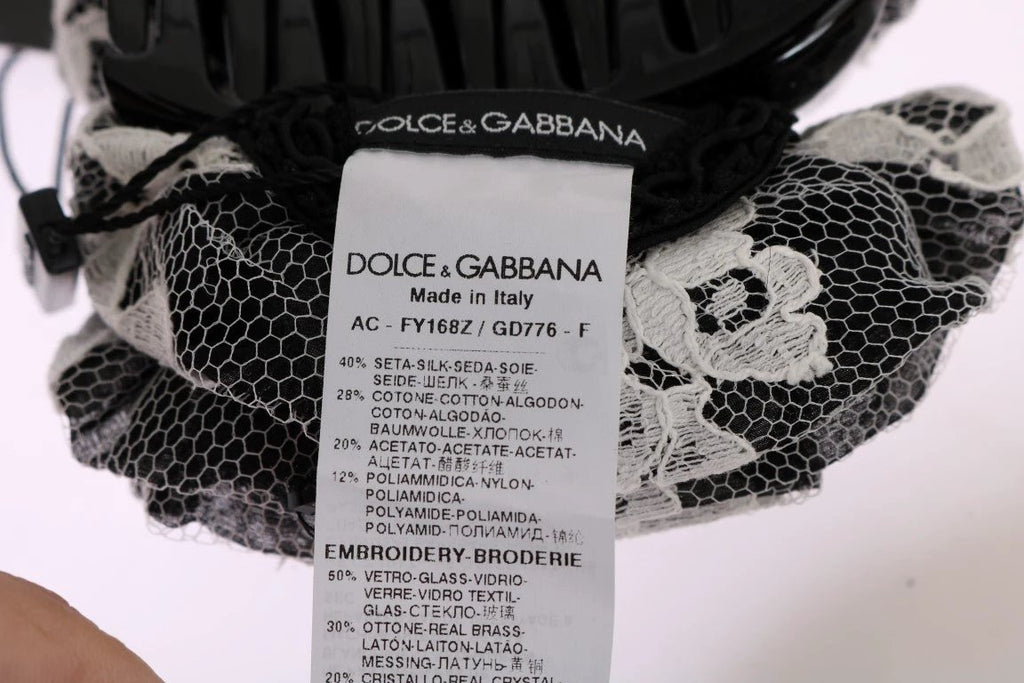 Dolce & Gabbana Black White Floral Lace Crystal Hair Claw by Dolce & Gabbana