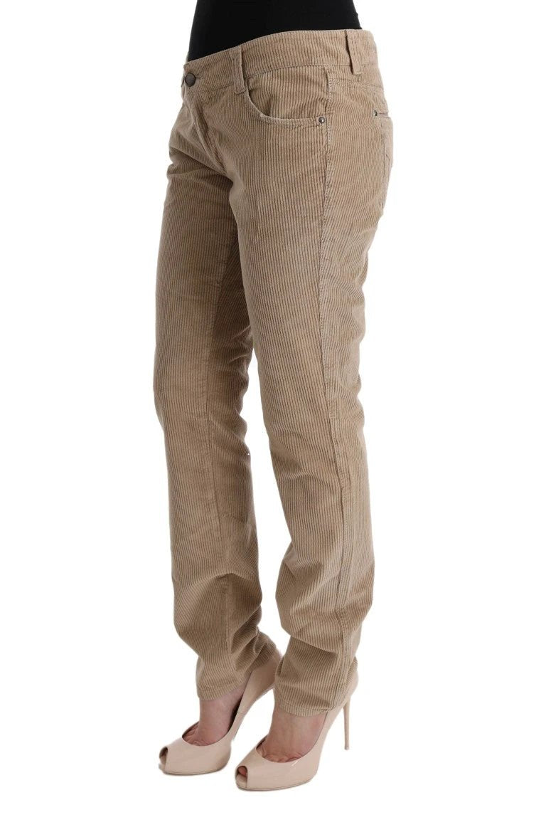 Ermanno Scervino Beige Cotton Velvet Regular Fit Pants by Ermanno Scervino