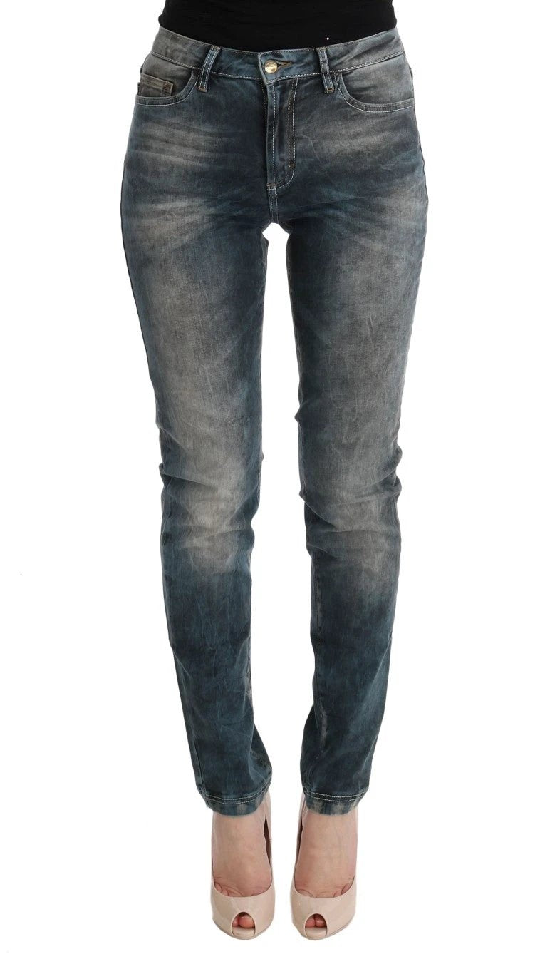 Cavalli Blue Wash Cotton Blend Slim Fit Jeans by Cavalli