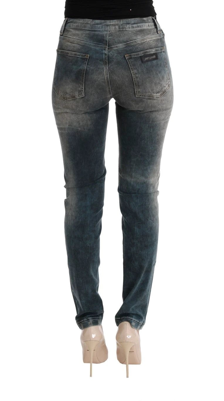 Cavalli Blue Wash Cotton Blend Slim Fit Jeans by Cavalli