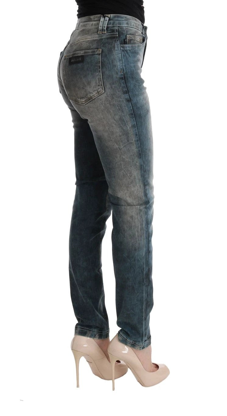 Cavalli Blue Wash Cotton Blend Slim Fit Jeans by Cavalli