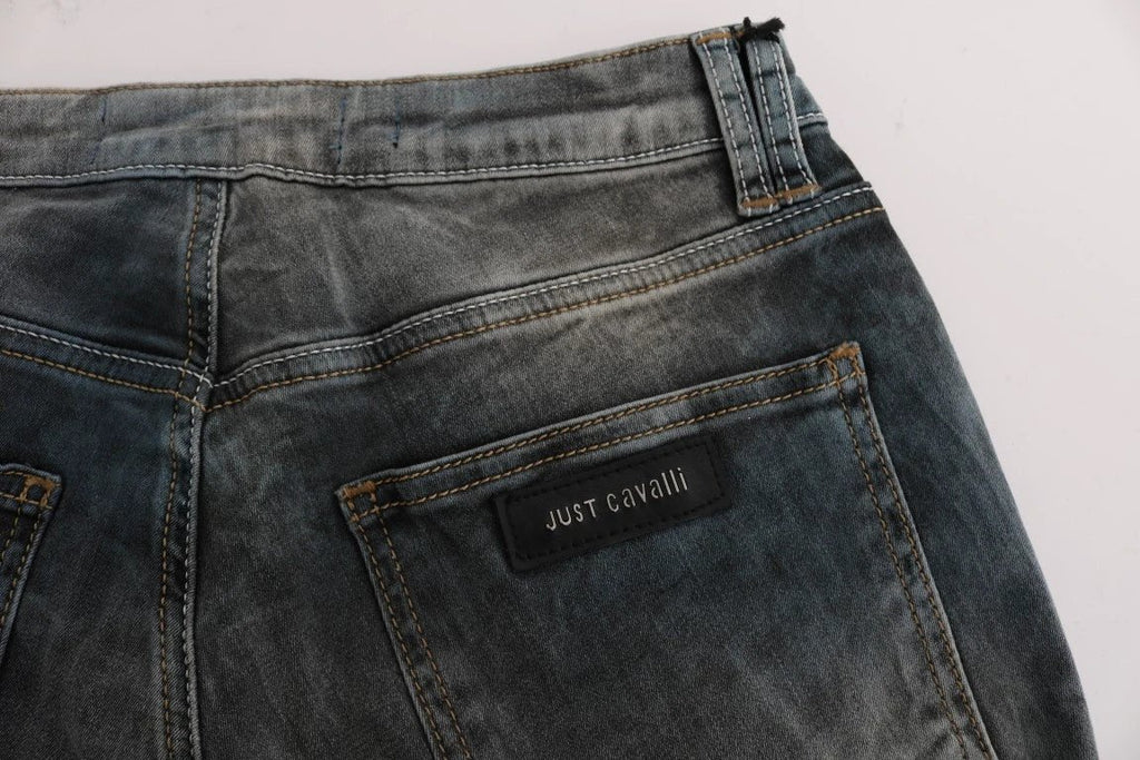 Cavalli Blue Wash Cotton Blend Slim Fit Jeans by Cavalli