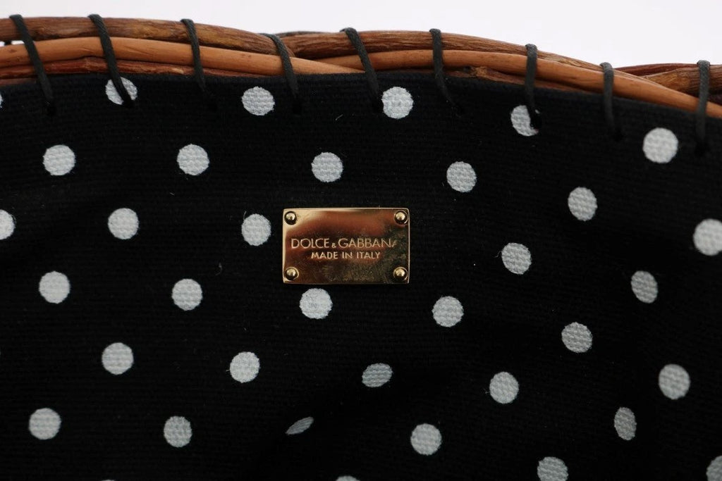 Dolce & Gabbana Beige Straw Snakeskin Pom Pom Crystal AGNESE Bag by Dolce & Gabbana