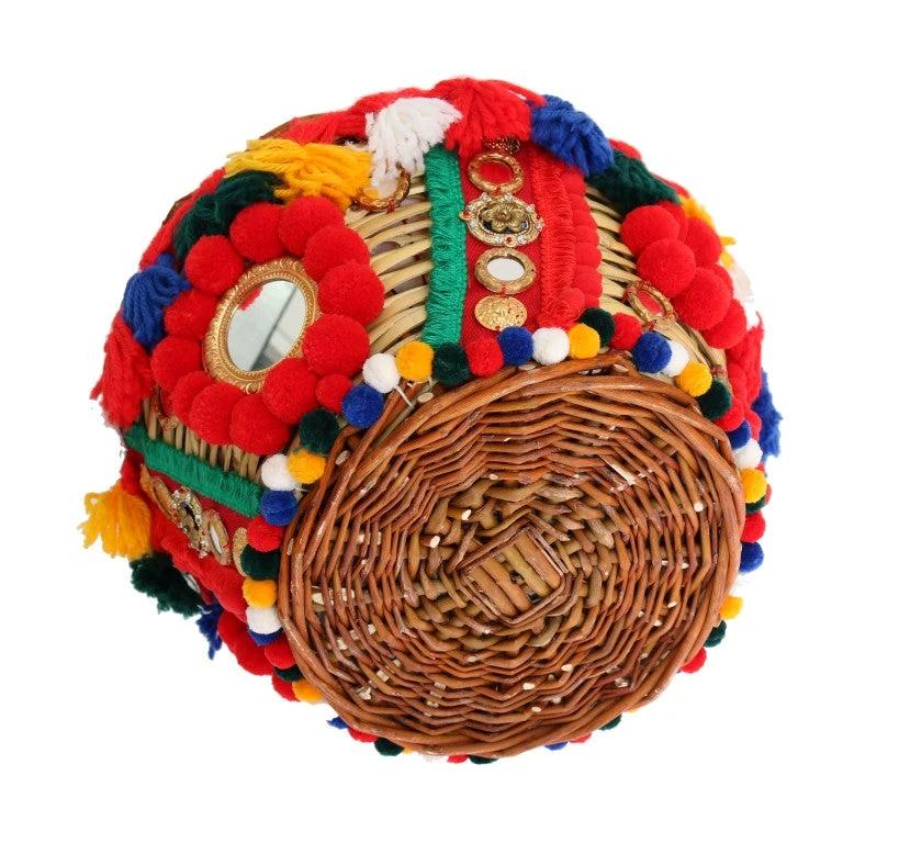 Dolce & Gabbana Multicolor AGNESE Straw Crystal Pom Pom Bag by Dolce & Gabbana