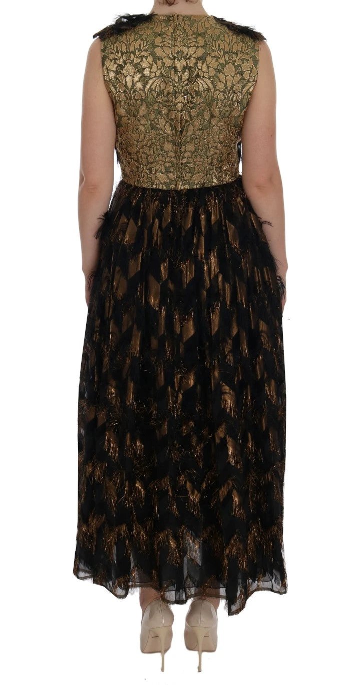 Dolce & Gabbana Black Silk Brown Fringes A-Line Dress by Dolce & Gabbana
