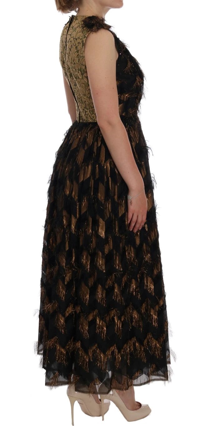 Dolce & Gabbana Black Silk Brown Fringes A-Line Dress by Dolce & Gabbana