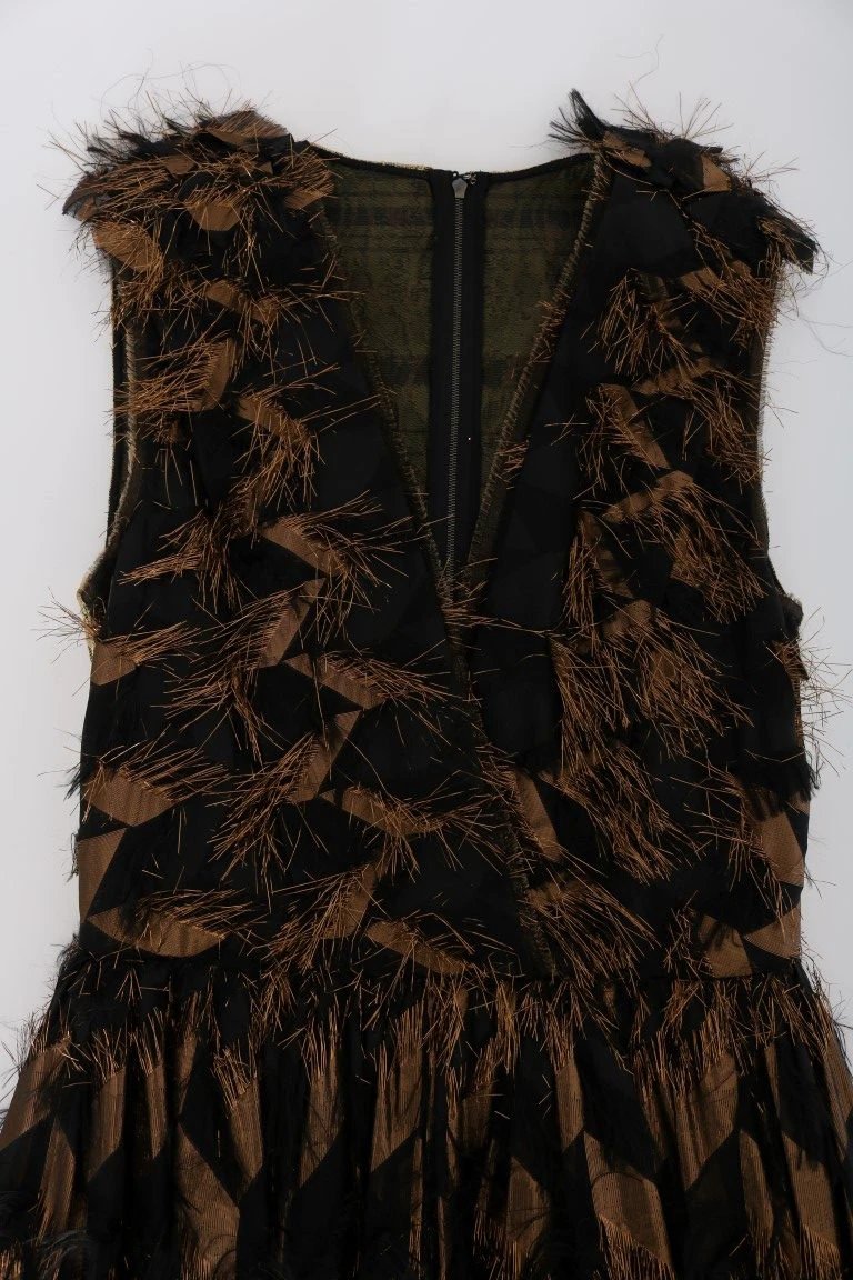 Dolce & Gabbana Black Silk Brown Fringes A-Line Dress by Dolce & Gabbana