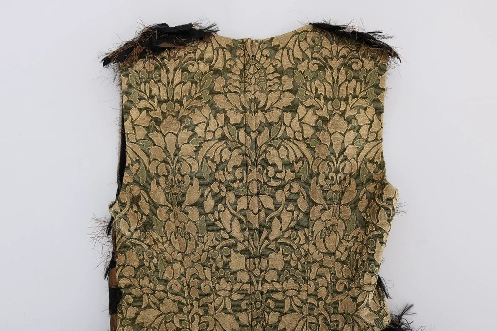 Dolce & Gabbana Black Silk Brown Fringes A-Line Dress by Dolce & Gabbana