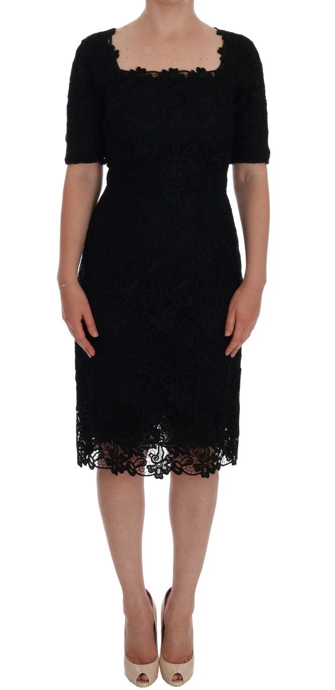 Dolce & Gabbana Black Floral Ricamo Sheath Dress by Dolce & Gabbana