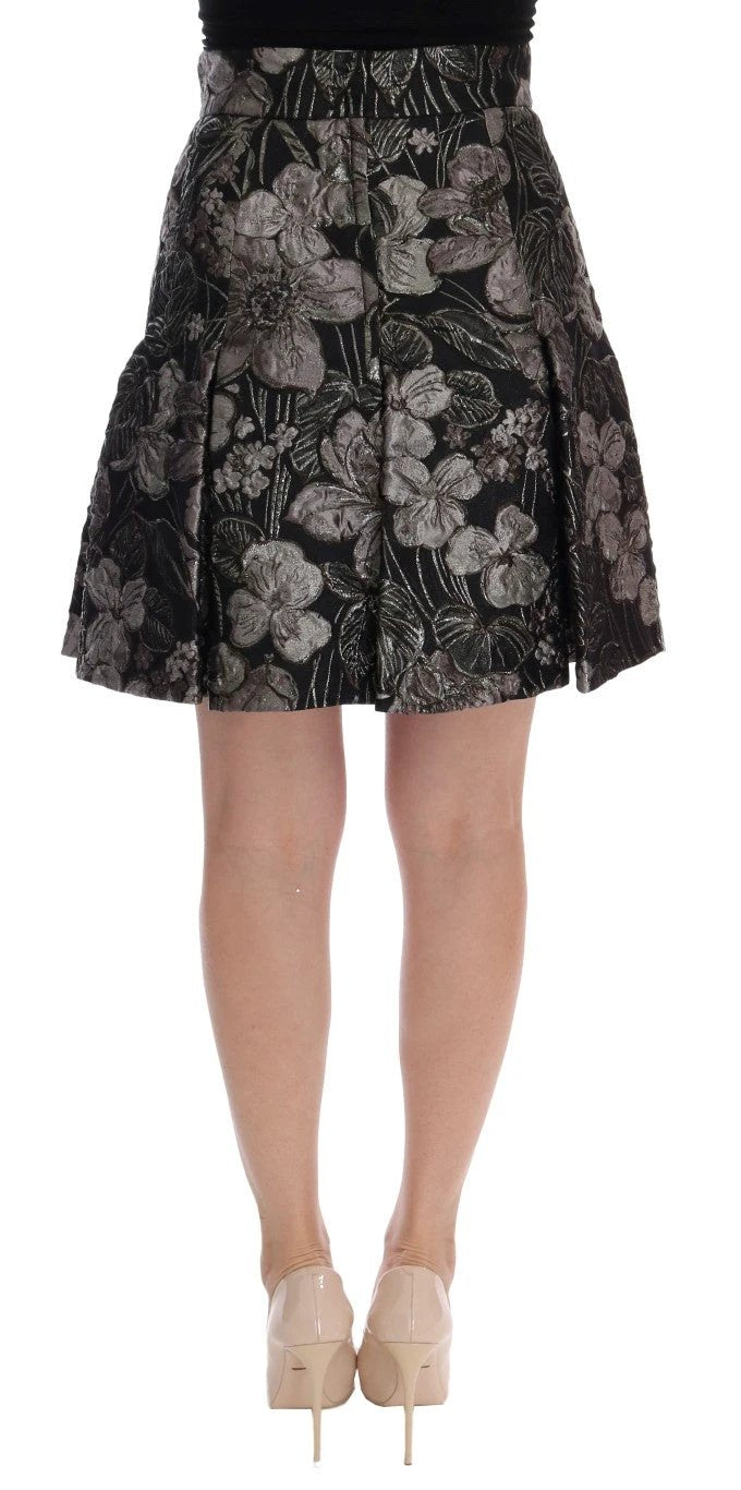 Dolce & Gabbana Black Silver Brocade Floral Skirt by Dolce & Gabbana