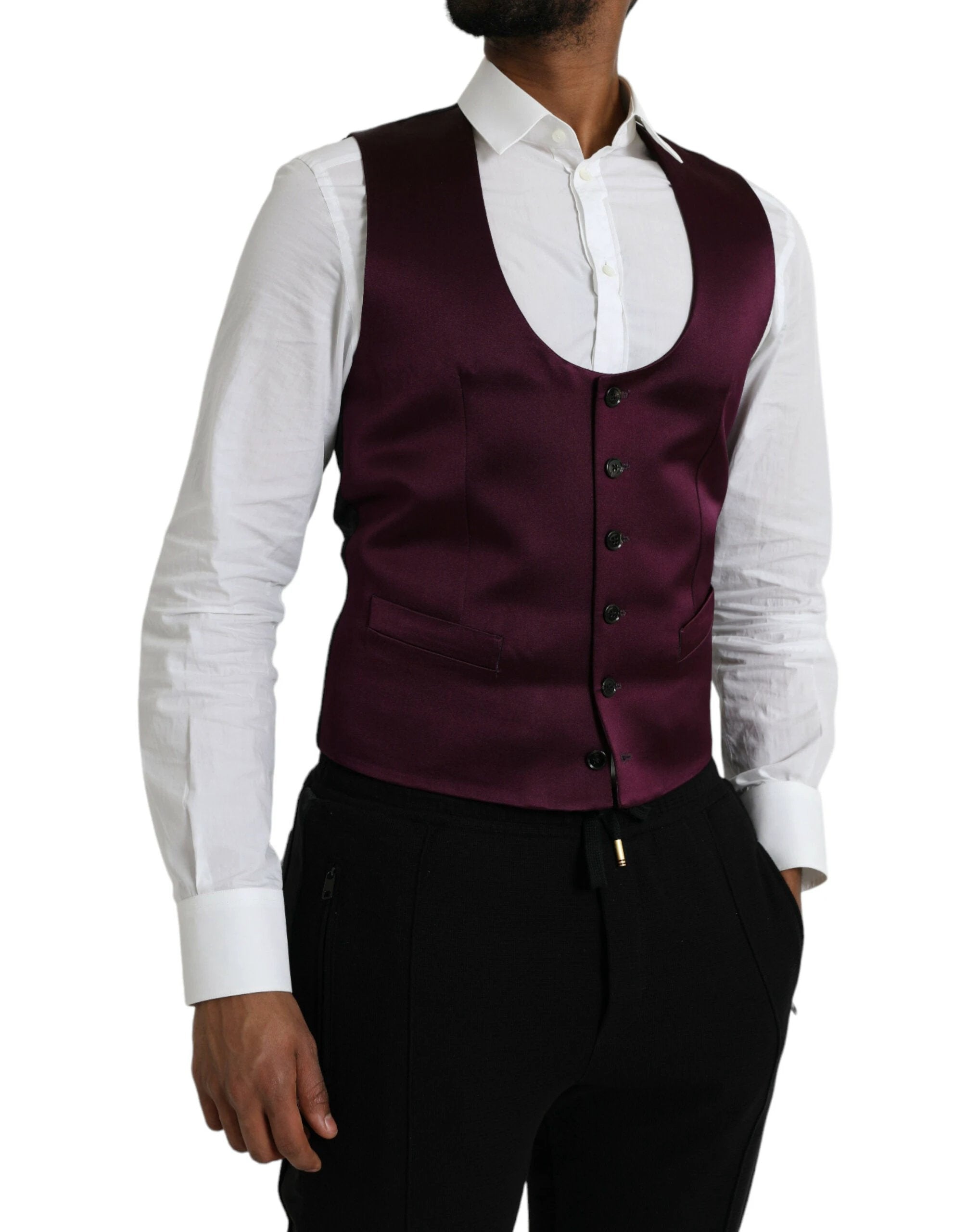 Dolce & Gabbana Maroon Satin Silk Waistcoat Dress Formal Vest by Dolce & Gabbana