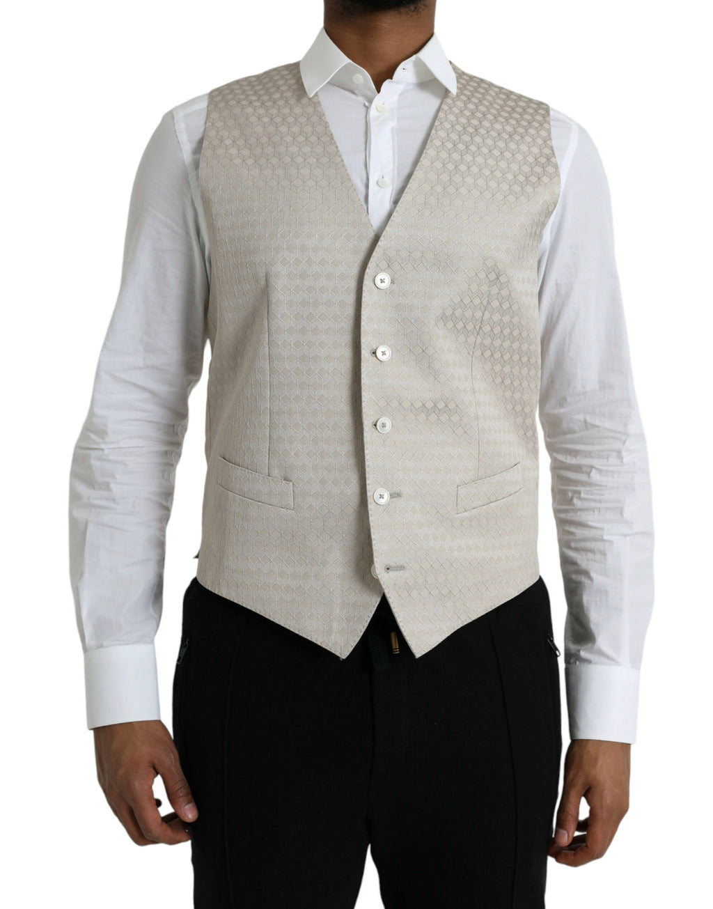 Dolce & Gabbana Off White Cotton Waistcoat Dress Formal Vest by Dolce & Gabbana
