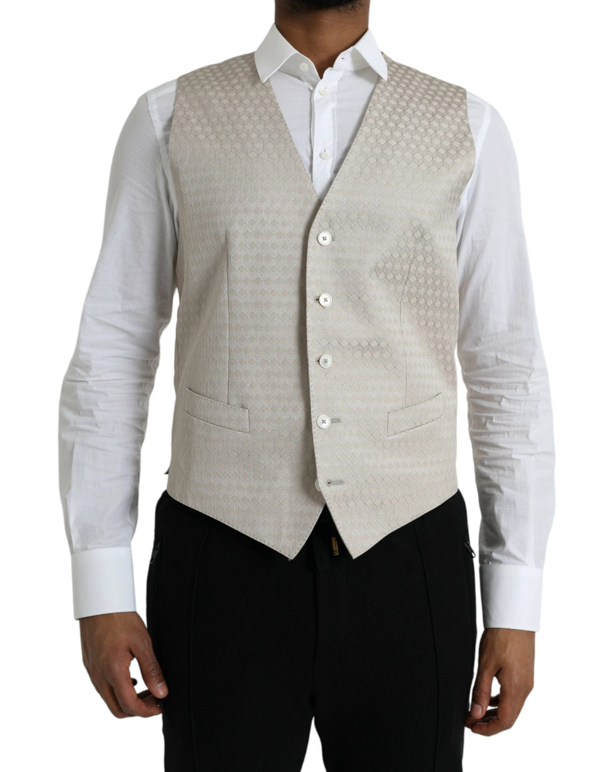 Dolce & Gabbana Off White Cotton Waistcoat Dress Formal Vest by Dolce & Gabbana