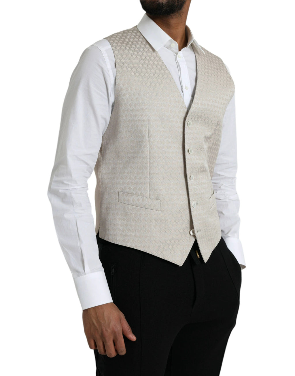 Dolce & Gabbana Off White Cotton Waistcoat Dress Formal Vest by Dolce & Gabbana