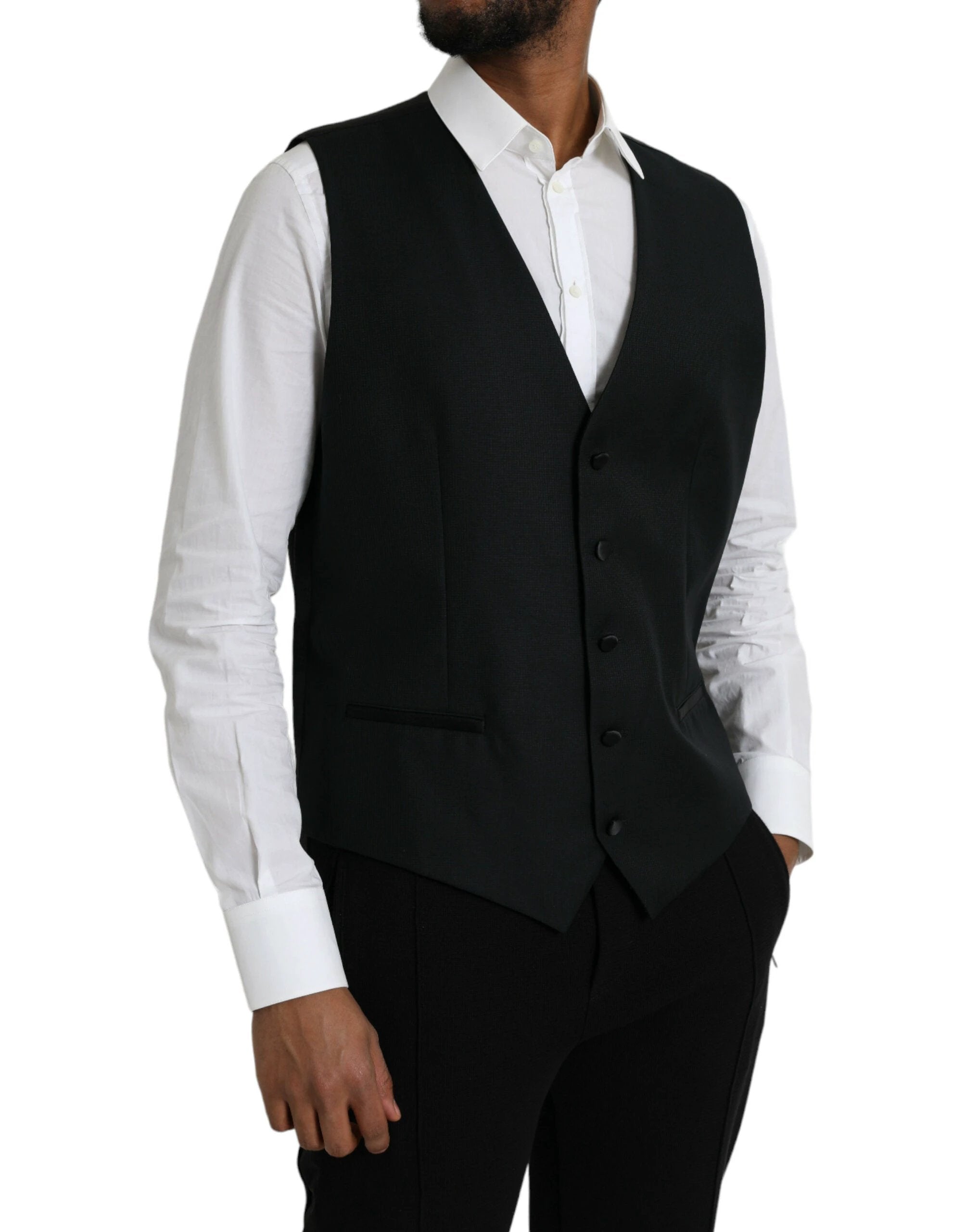 Dolce & Gabbana Black Wool Waistcoat Dress Formal Vest by Dolce & Gabbana