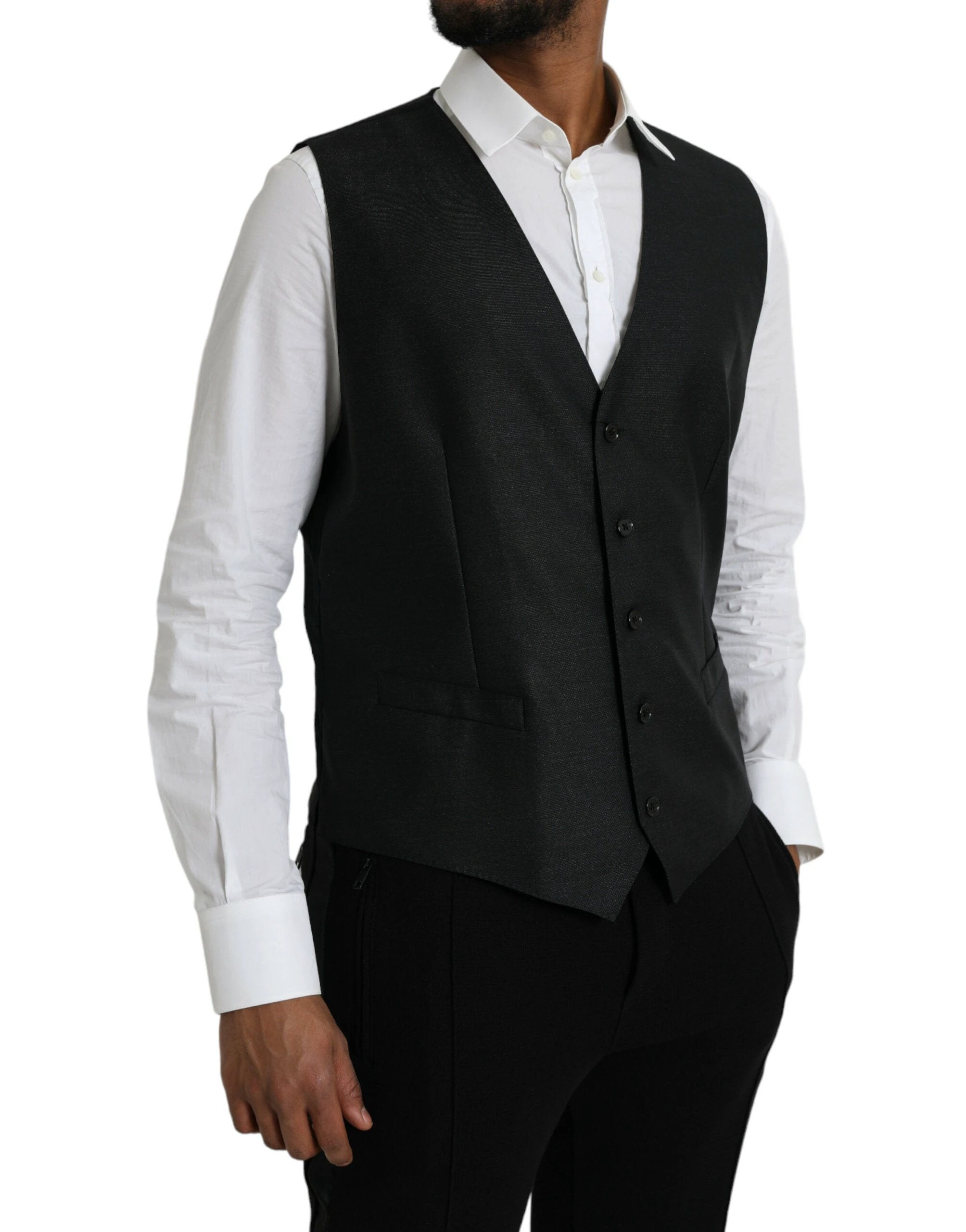 Dolce & Gabbana Black Wool Waistcoat Dress Formal Vest by Dolce & Gabbana
