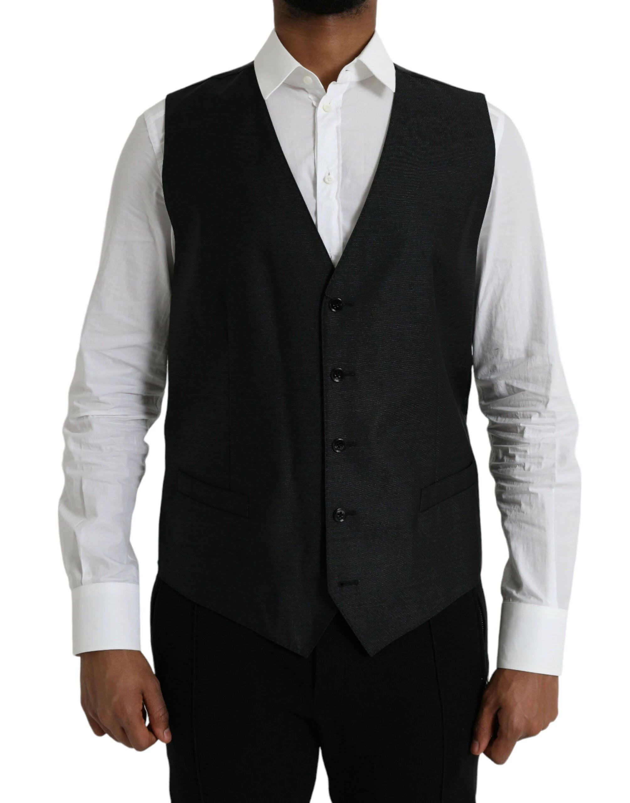 Dolce & Gabbana Black Wool Waistcoat Dress Formal Vest by Dolce & Gabbana