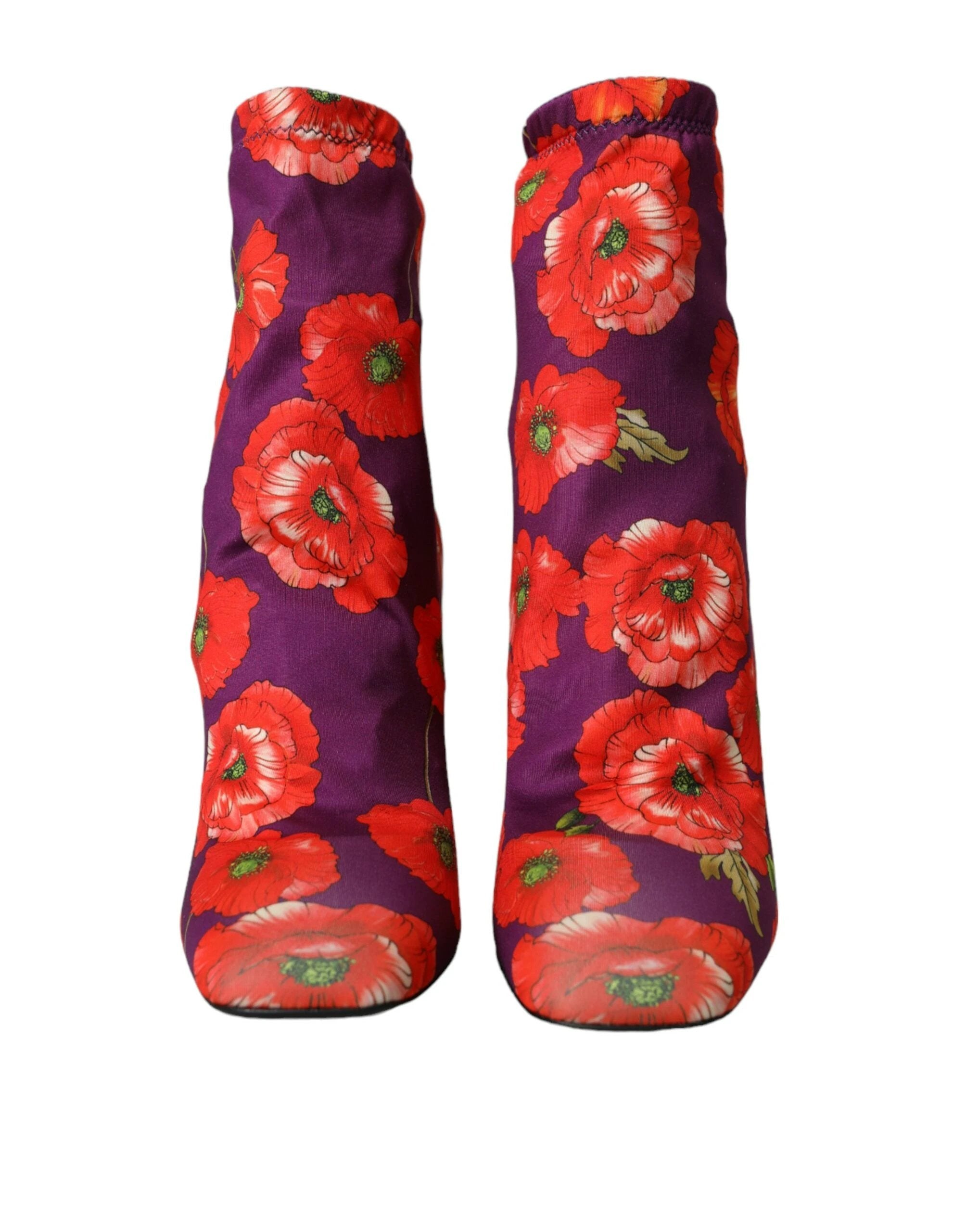 Dolce & Gabbana Purple Floral Jersey Stretch Boots Shoes by Dolce & Gabbana