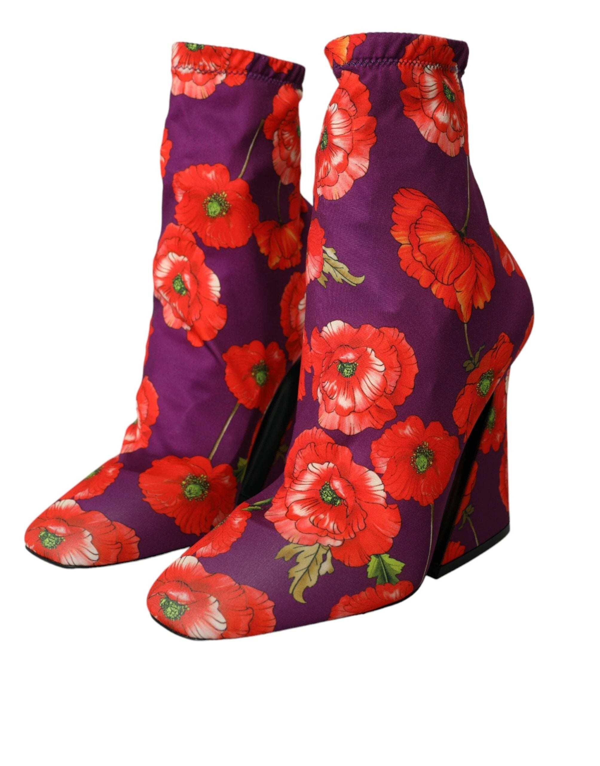 Dolce & Gabbana Purple Floral Jersey Stretch Boots Shoes by Dolce & Gabbana